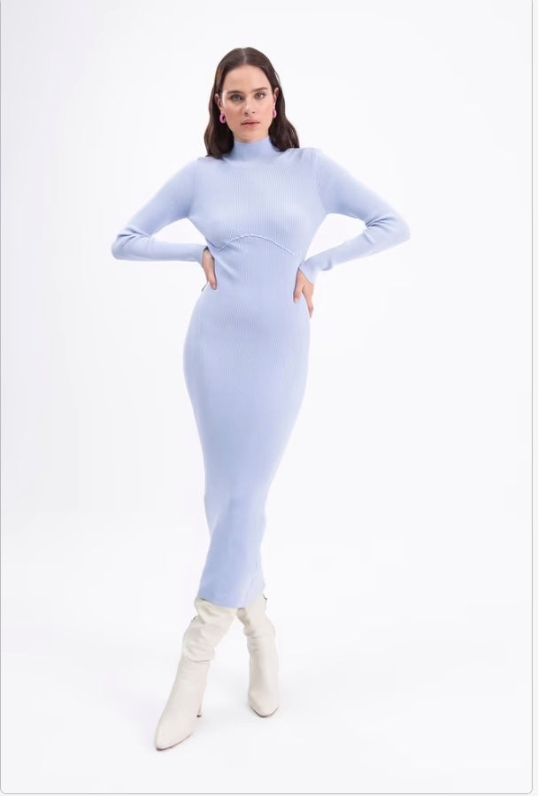 Knitted Periwinkle Blue Midi Pencil Dress