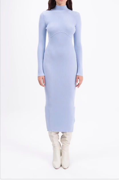 Knitted Periwinkle Blue Midi Pencil Dress