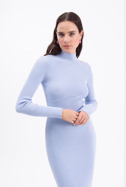 Knitted Periwinkle Blue Midi Pencil Dress