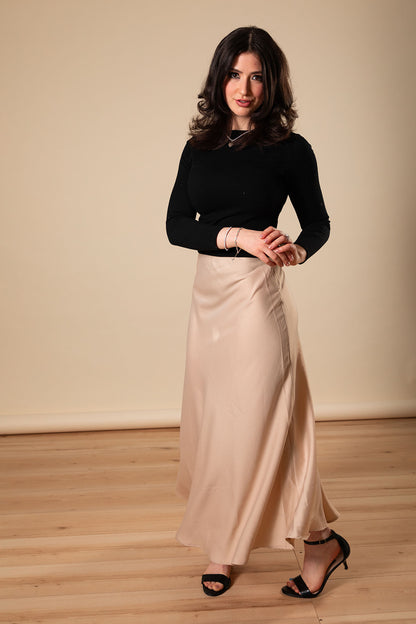 Cream Satin Maxi Skirt