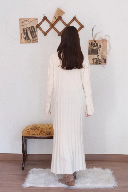 Long Sleeve Seasonless Cream Knitwear Dress