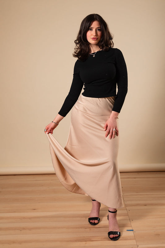 Cream Satin Maxi Skirt