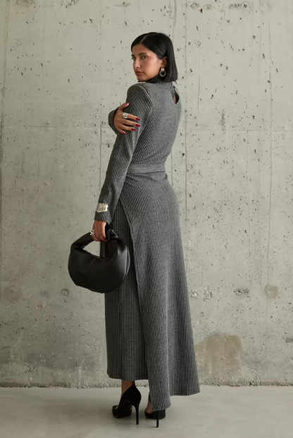 Grey Corduroy Wrap Maxi Dress