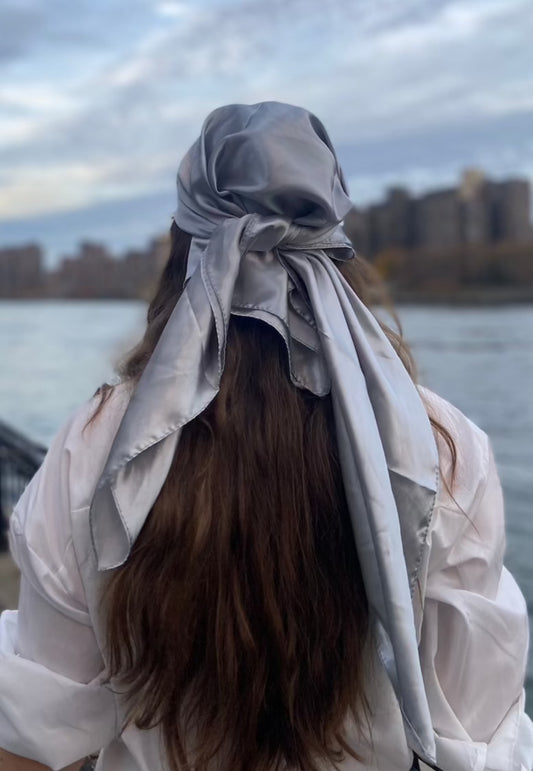 Silky Silver Satin Fashion Scarf