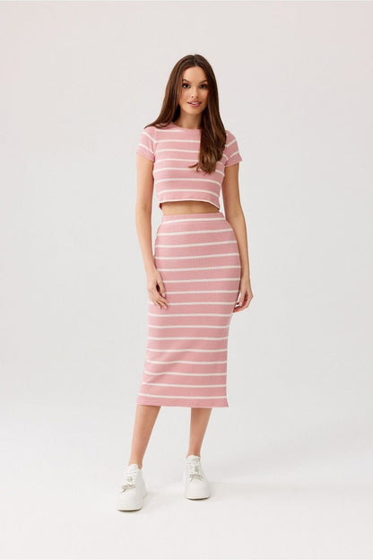 Striped Nylon Midi Skirt