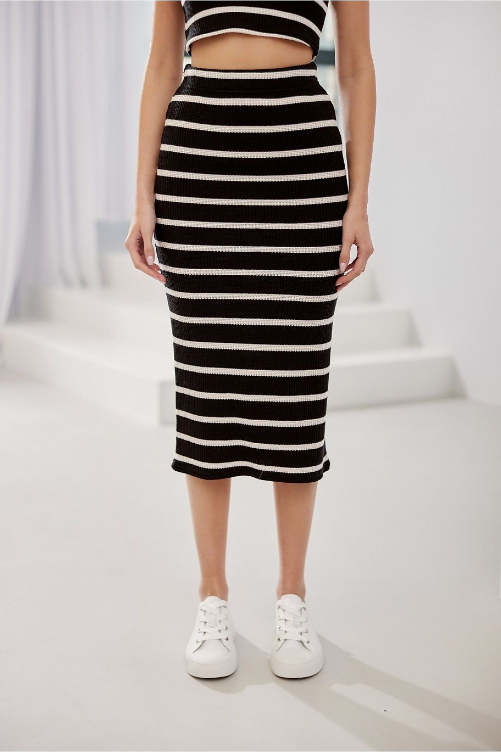 Striped Nylon Midi Skirt