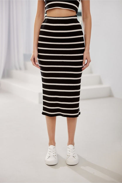 Striped Nylon Midi Skirt