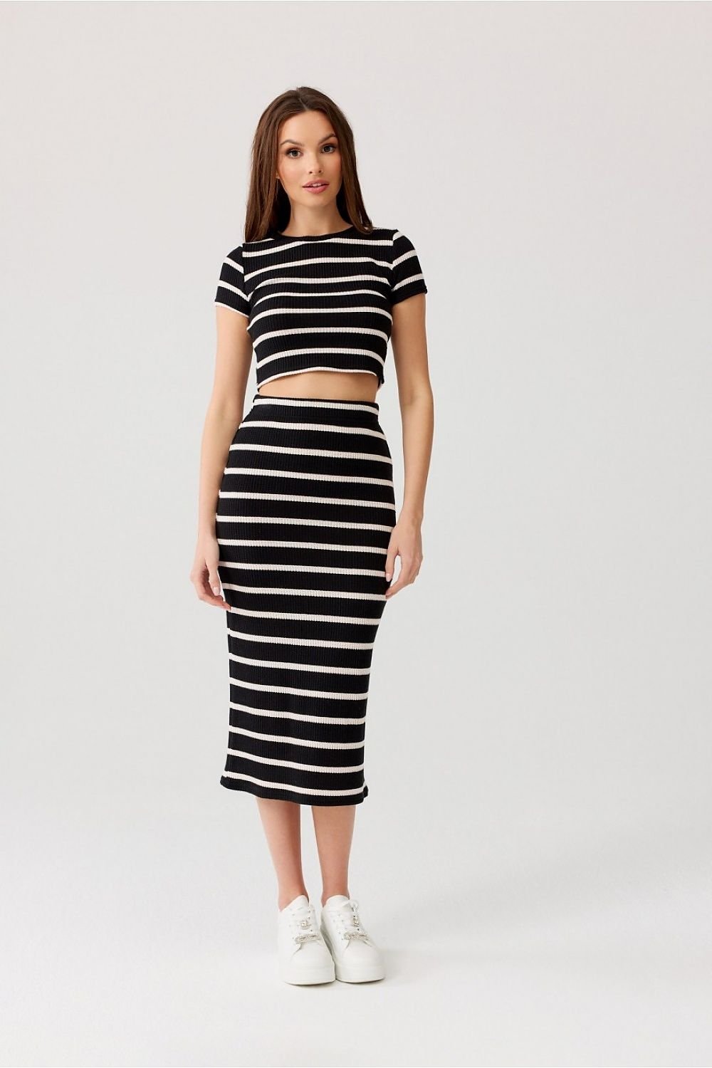 Striped Nylon Midi Skirt