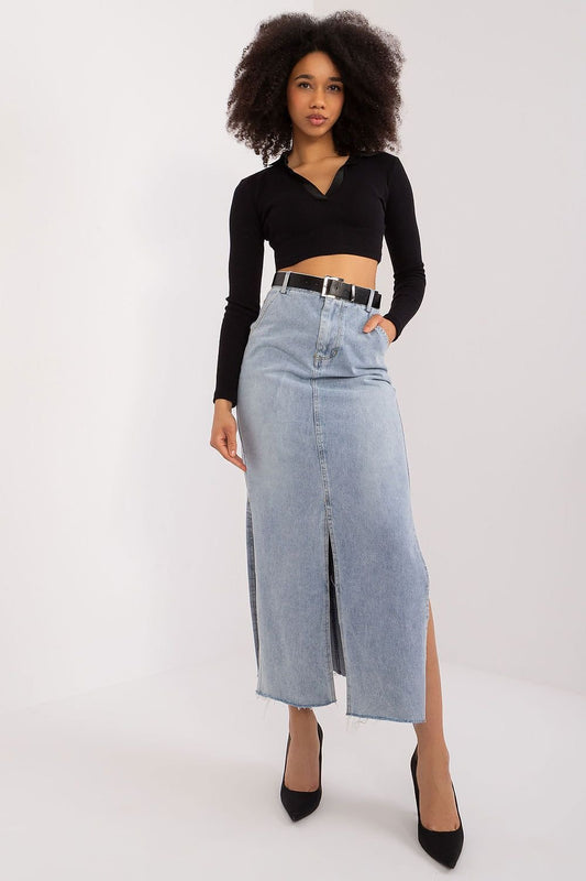 Denim Midi Double Slit Skirt