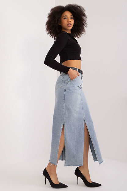 Denim Midi Double Slit Skirt