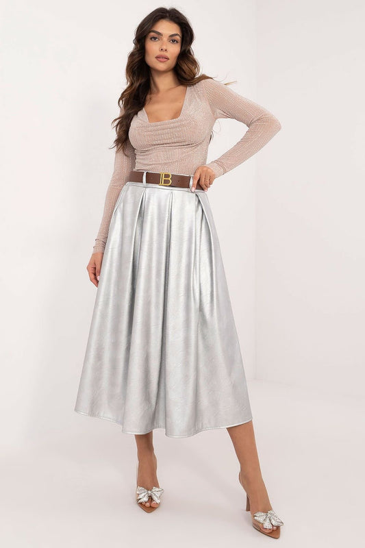 Silver Metalic Midi Skirt