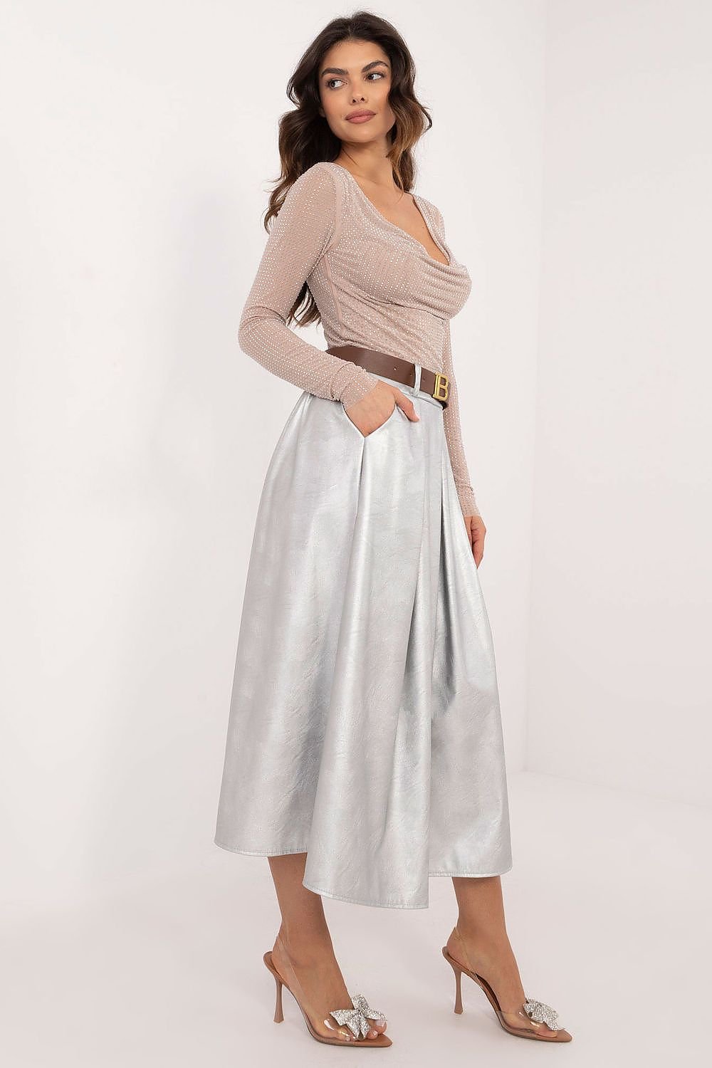 Silver Metalic Midi Skirt