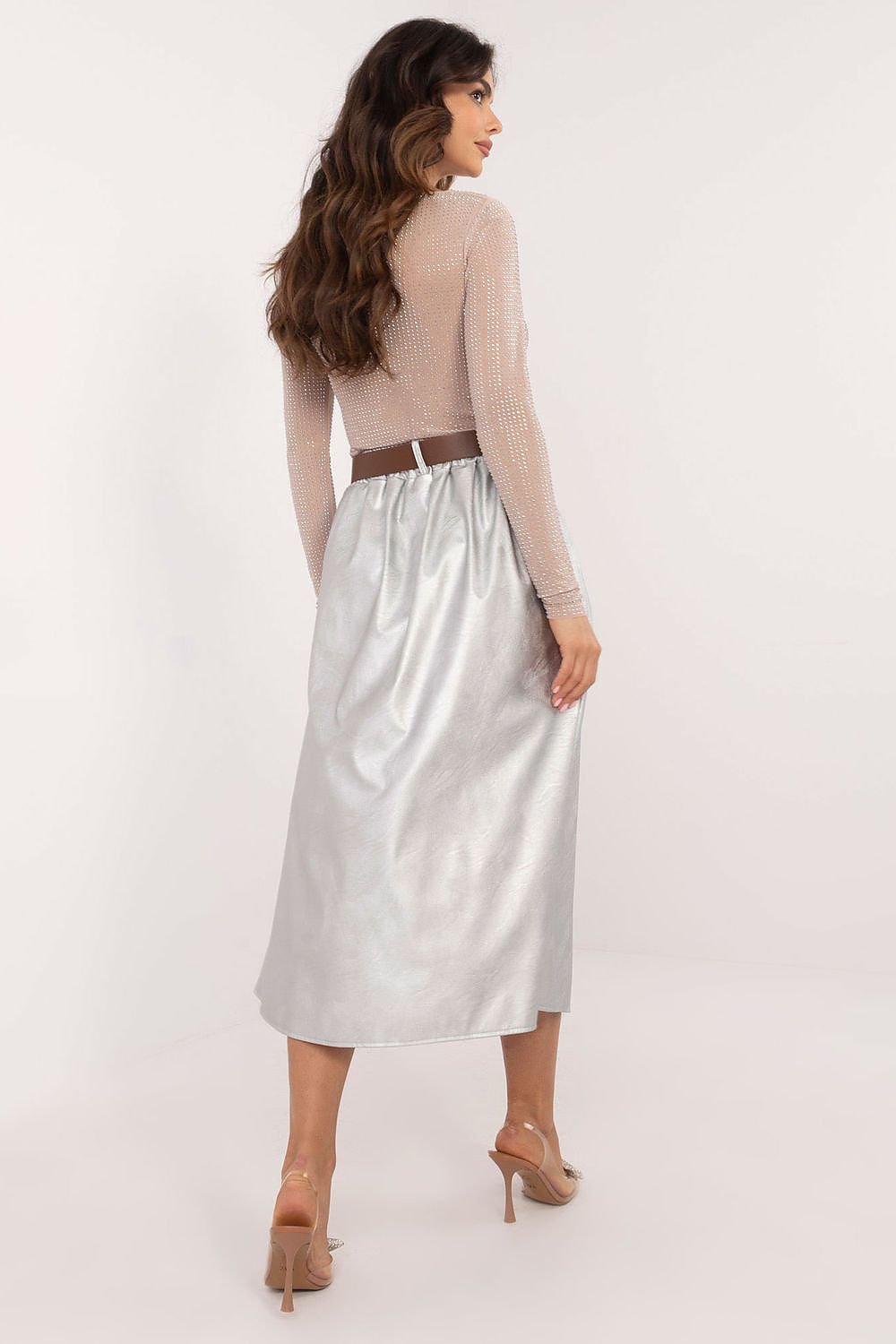 Silver Metalic Midi Skirt