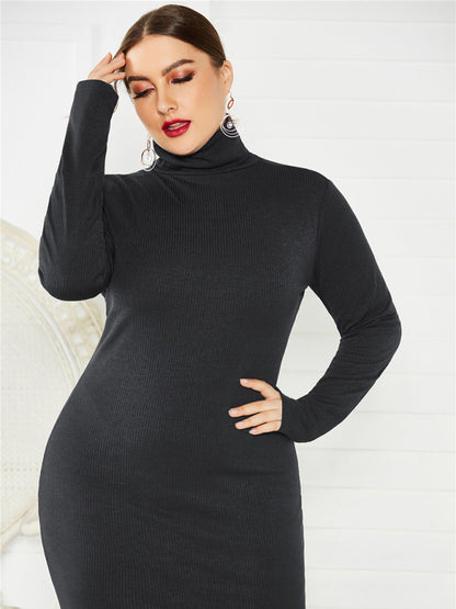 Back to Basics Curvy Solid Color Knit Turtleneck Long Sleeve Dress