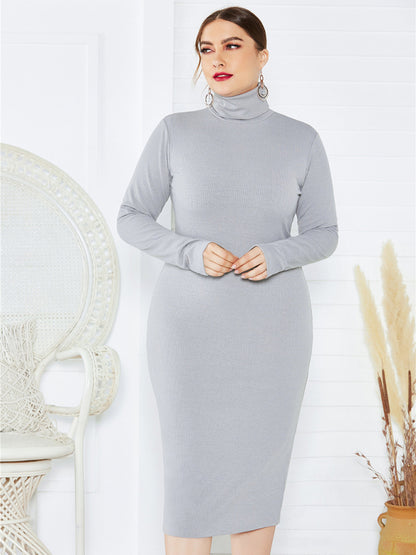 Back to Basics Curvy Solid Color Knit Turtleneck Long Sleeve Dress