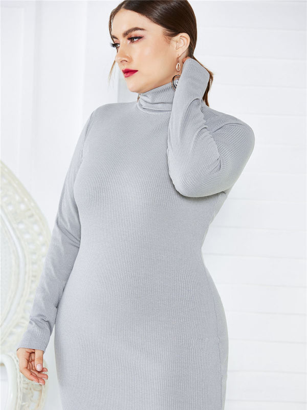 Back to Basics Curvy Solid Color Knit Turtleneck Long Sleeve Dress