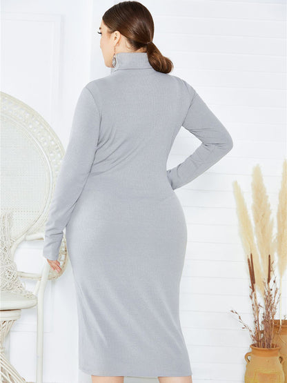 Back to Basics Curvy Solid Color Knit Turtleneck Long Sleeve Dress