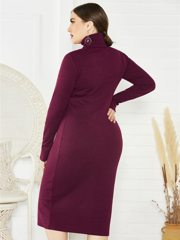 Back to Basics Curvy Solid Color Knit Turtleneck Long Sleeve Dress