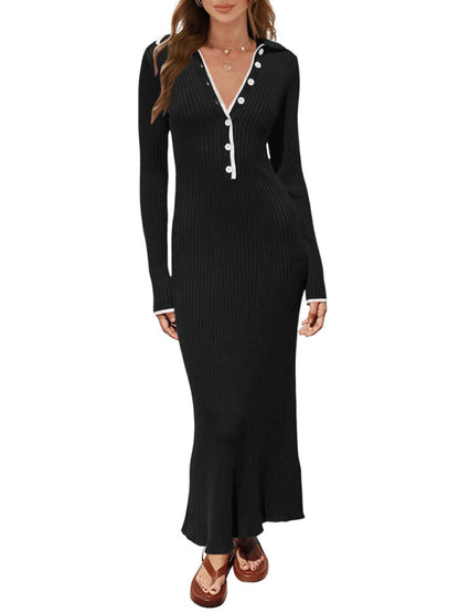 Knitted Slim Fit Button Up Dress