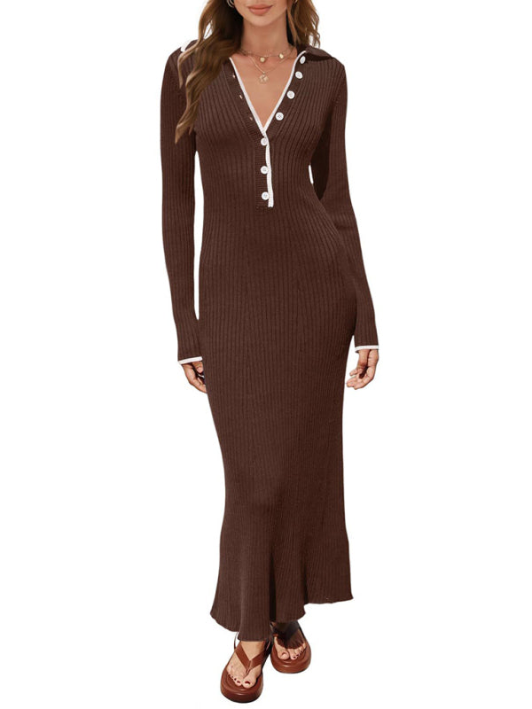 Knitted Slim Fit Button Up Dress